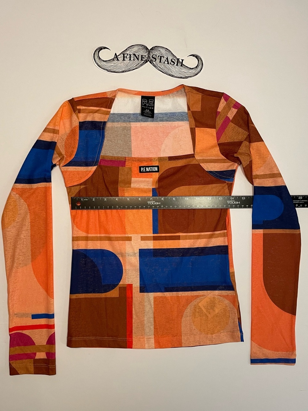 PE Nation KLO Mesh Top Women' Small S Abstract Geometric Long Sleeve Square Neck